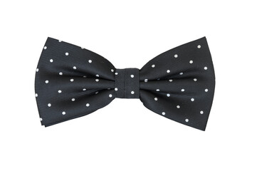 Classic black polka dot bow tie isolated on a white background.
