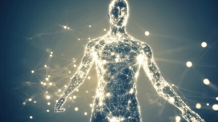 Network of connections illustrated over a human body model highlighting anatomy and technology integration, network of connections over human body model - Powered by Adobe