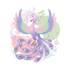 Fototapeta premium Majestic Phoenix with Flowing Feathers and Wings Spread Wide.