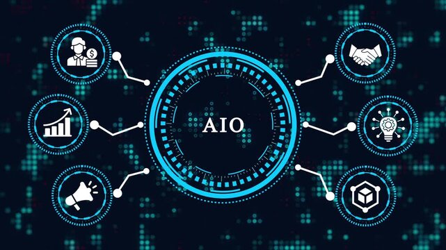 AIO writing business and technology concept, virtual display and network strategy, profit growth &ndash; digital finance and business technology network animation. Smart Business concept video