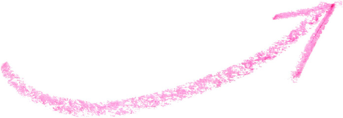 hand drawn arrow with pink color crayon on white background