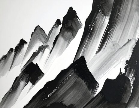 Abstract black and white mountain range, expressive brushstrokes - Powered by Adobe