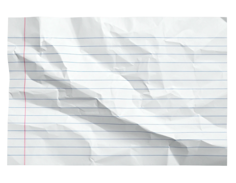 Wrinkled lined paper, creased and slightly textured