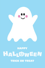 Happy Halloween. Greeting card with cute ghost. Vector illustration