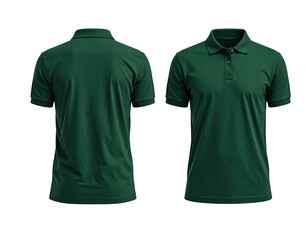 Dark green polo shirt mockup, front and back views