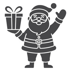 Silhouette of Santa Claus holding gift box and waving hand vector illustration