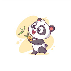 Cute cartoon panda holding a carrot and bamboo leaves
