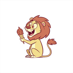 Happy cartoon lion character holding a chocolate ice cream cone