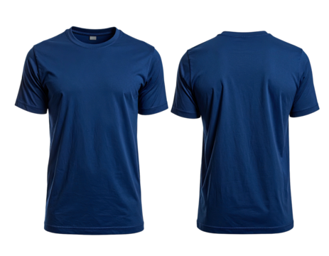 Front and back view of a deep blue t-shirt