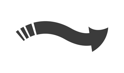 Dark gray curved arrow pointing right with dashed lines on the left