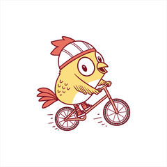 Cute cartoon yellow bird wearing a helmet riding a bicycle