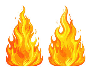Two stylized flames, vibrant orange and yellow, rising against a black background