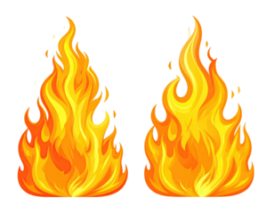 Two stylized flames, vibrant orange and yellow, rising against a black background