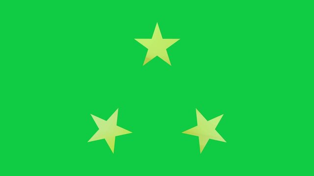 Looping Animation of Three Shining Gold Stars in Triangle Formation Green Screen Background
