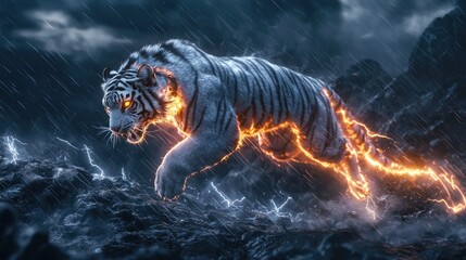 Fiery white tiger storm