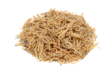 Dried Shirasu  or Anchovy on Isolated White Background