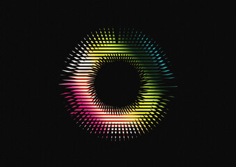 Abstract Digital Glitch Ring Vector Illustration on Textured Dark Background - Psychedelic Neon Spectrum Waveform Distortion. Abstract Art