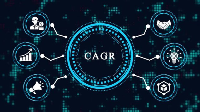 CAGER writing business and technology concept, virtual display and network strategy, profit growth – digital finance and business technology network animation. Smart Business concept video