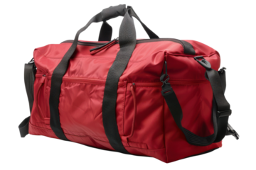Red Duffel Bag Photography Sport Travel Gym Weekend Getaway Carry On Luggage Essential Isolated on