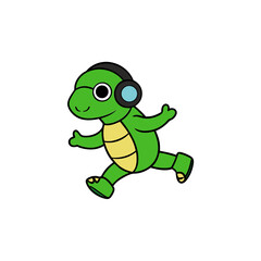 a cool turtle wearing headphones and breakdancing