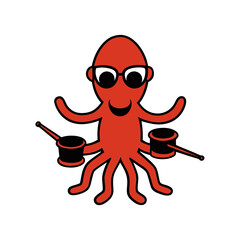 a goofy octopus wearing sunglasses and playing