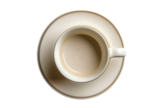 Morning coffee top view elegant cup saucer creamy latte on black simple luxury coffee break time