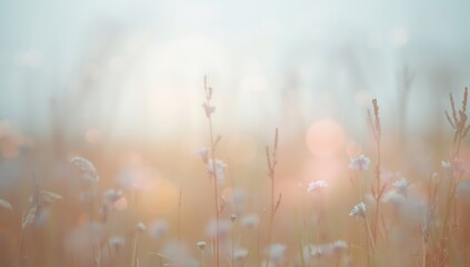 Soft focus autumn meadow with warm golden and muted green tones