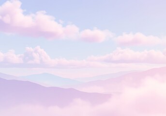 Fototapeta premium Pastel sky with soft pink clouds and distant mountains creating a dreamy and ethereal landscape view