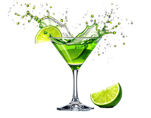 Vibrant green cocktail martini with lime, splashing