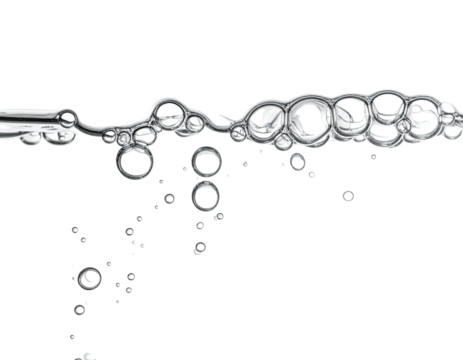 Water surface with bubbles rising and cascading