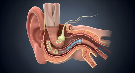 detailed cross section human ear anatomy medical illustration