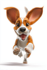 Obraz premium Cartoon puppy with oversized ears, happily running forward with excitement