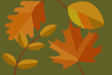 Hand.drawn, sektchy, autumn leaves background, Different brown, yellow leav es for fall, Autumn leaf backdrop design 