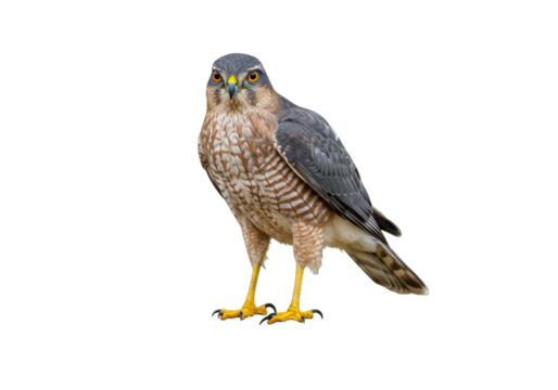 Isolated Cooper's hawk standing attentively, the small bird-of-prey from North America