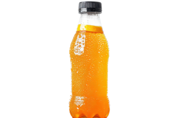 Refreshing Orange Soda Pop Bottle on Black Summer Beverage Carbonated Drink Sweet Treat Cool
