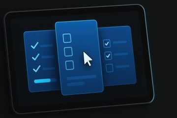 Checklist selection with cursor on digital tablet screen showing progress and completed tasks
