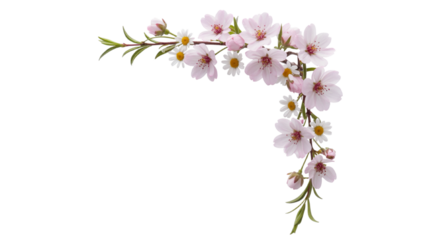 Delicate pink cherry blossoms and daisies in a corner arrangement