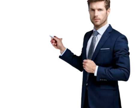 Confident CEO Pointing at Chart During Presentation, isolated on transparent background PNG