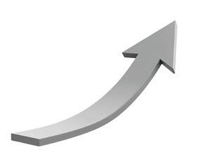 3D gray arrow pointing upwards and curving