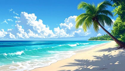 Tropical beach scene, vibrant colors