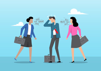 A businessman, clearly distressed, clutches his head with both hands