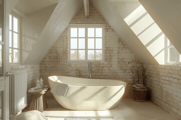 Elegant attic bathroom with bathtub