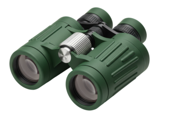 Isolated green binoculars for birdwatching or surveillance over outdoor adventures and hobbies