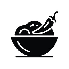 Black Icon of Salsa or Dip Bowl Topped with Chili Pepper on White