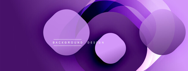 Abstract purple background. Overlapping circles create dynamic fluid shapes, modern design elements. Subtle gradients enhance visual depth.