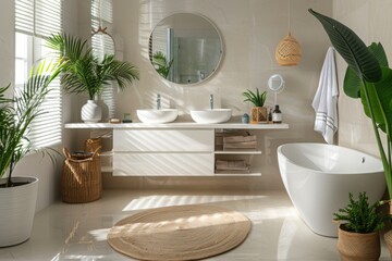 Clean bathroom interior with decorative objects.