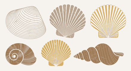 Artistic Shell Illustrations, Marine Life, Digital Artwork, Beach Theme, Minimalist Style, Side View, Nature Inspiration