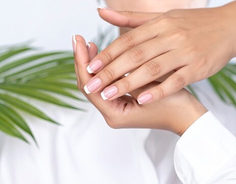 Closeup Womans Hands with Manicured Nails.