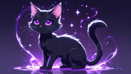 black cat on a purple background