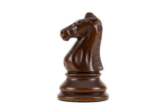 Isolated Dark Wood Chess Knight Piece, Crafted Details, Game Strategy Concept, Equine Symbol